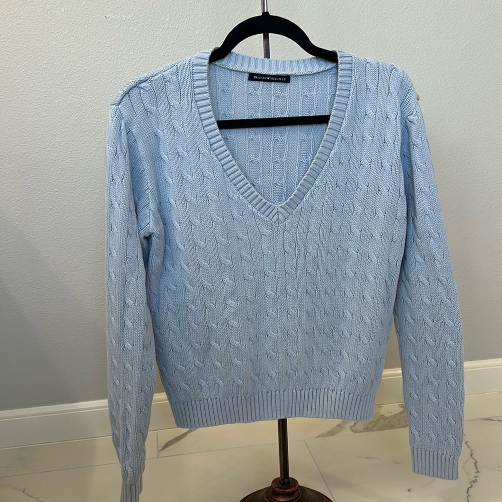 Brandy Melville V-neck Long-sleeve Cable-knit Sweater.